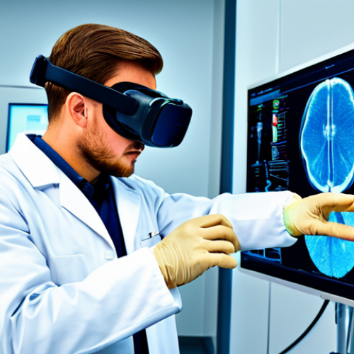 Home 6 A focused professional medical student, fully clothed in a modest lab coat, meticulously performing a simulated surgery in a high-tech virtual reality training room. The student is wearing advanced haptic gloves and a subtle thermoception device, giving tactile feedback of tissue resistance and temperature changes. The background features glowing holographic displays showing anatomical data. The scene emphasizes precise movements and concentration. perfect anatomy, correct proportions, natural pose, well-formed hands, proper finger count, natural body proportions, professional dress, appropriate attire, safe for work, appropriate content, family-friendly, high quality, realistic rendering.