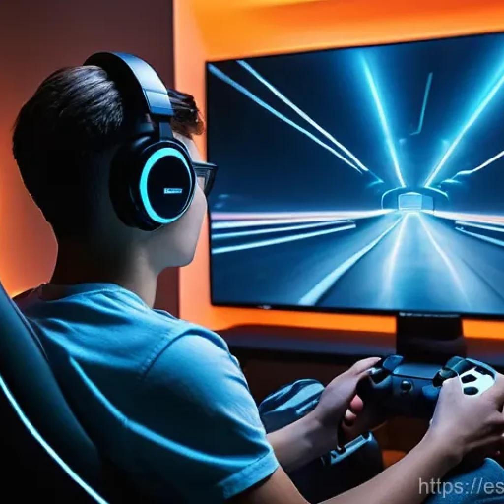 감각확장 기술이 바꾼 게임 산업 - **Immersive Haptic Controller Experience:**
"A young male or female gamer, approximately 18-25 y...