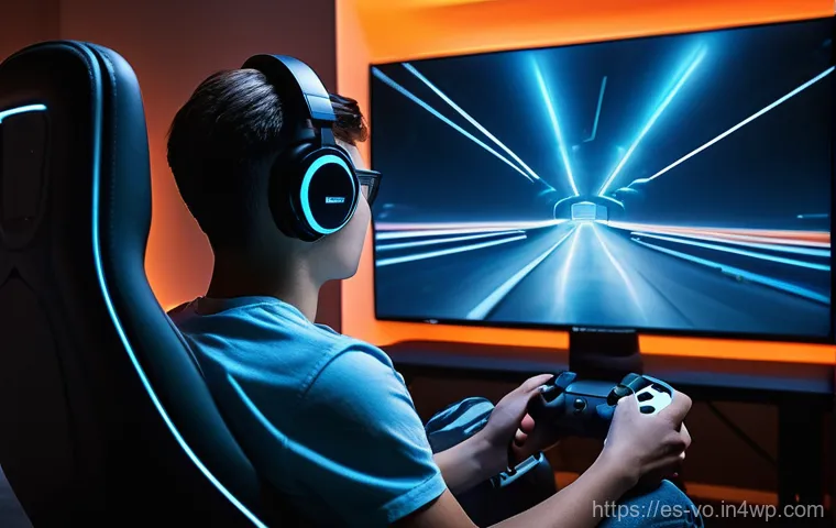 감각확장 기술이 바꾼 게임 산업 - **Immersive Haptic Controller Experience:**
"A young male or female gamer, approximately 18-25 y...