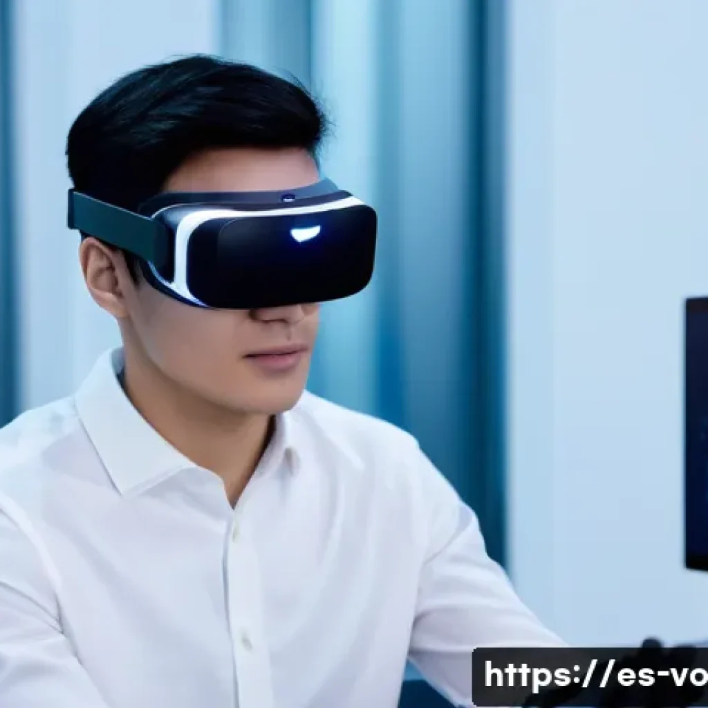 감각확장 기술의 사용자 피드백 반영 사례 - A futuristic virtual reality setup showcasing a user wearing a sleek augmented reality headset and h...