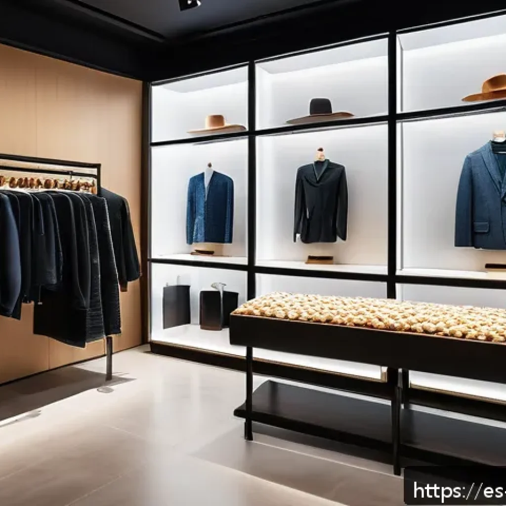 감각확장 기술이 변화시키는 소비자 경험 - A modern upscale fashion boutique interior in Madrid, warmly lit with natural sunlight streaming thr...