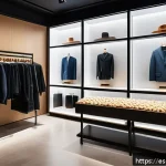 Home 21 감각확장 기술이 변화시키는 소비자 경험 - A modern upscale fashion boutique interior in Madrid, warmly lit with natural sunlight streaming thr...