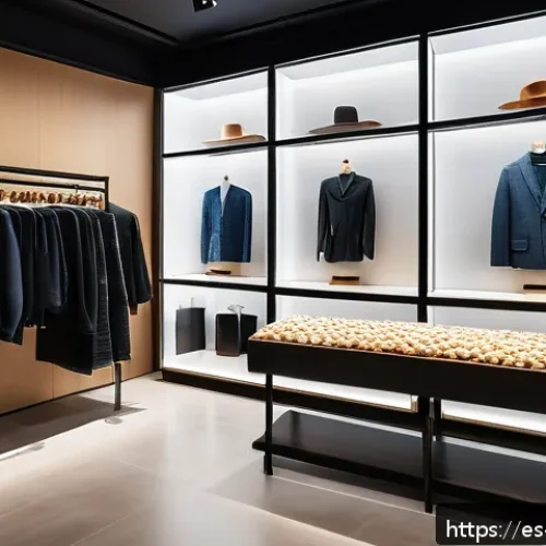 Home 33 감각확장 기술이 변화시키는 소비자 경험 - A modern upscale fashion boutique interior in Madrid, warmly lit with natural sunlight streaming thr...