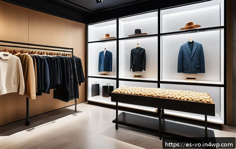 감각확장 기술이 변화시키는 소비자 경험 - A modern upscale fashion boutique interior in Madrid, warmly lit with natural sunlight streaming thr...