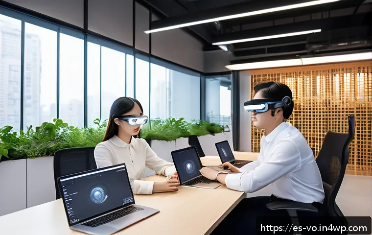 감각확장 기술의 실용적 적용 가능성 - A futuristic office environment in Seoul with Korean professionals using advanced sensory expansion ...
